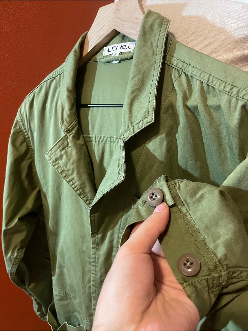 Alex Mill Women’s Standard Stretch Cotton Army Green Utility Workwear Jumpsuit - Picture 4 of 7